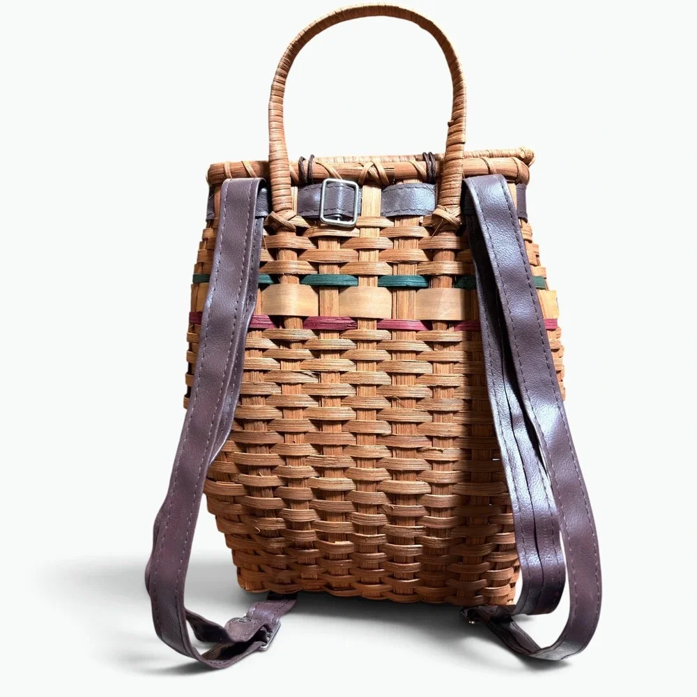 Handcrafted Woven Split Oak Fishing Creel Basket Backpack Cabin Decor